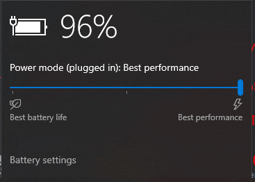 a computer screen shows that the battery is at 96 %