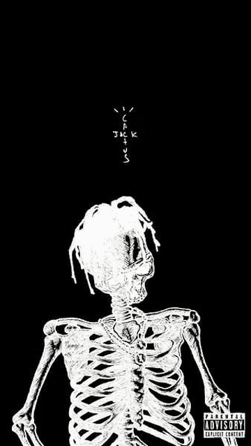 a skeleton with dreadlocks and a cactus jack logo on it is on a black background .