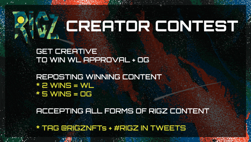 a poster for the rigz creator contest with rules