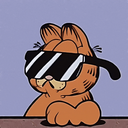 a cartoon of garfield wearing sunglasses against a blue background