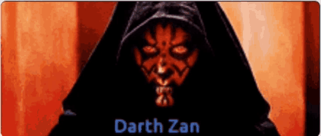 darth zan from star wars is shown with a hood on his head