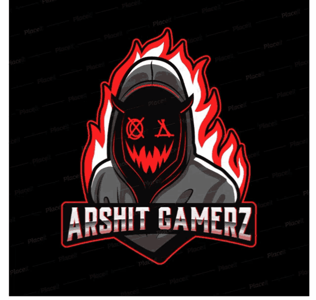 a logo for arshit gamerz shows a devil with flames around his face