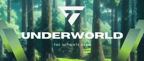 a logo for underworld the ultimate clan with a forest in the background