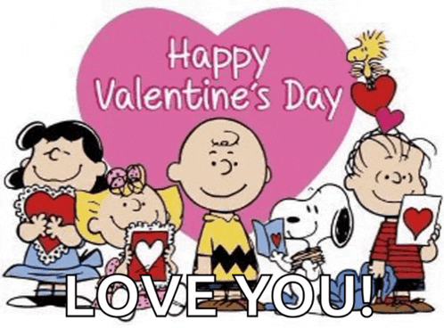 a happy valentine 's day card with snoopy and his friends