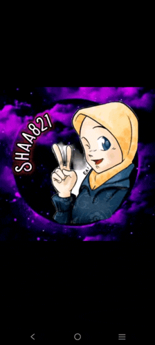 a cartoon drawing of a girl wearing a hijab giving a peace sign