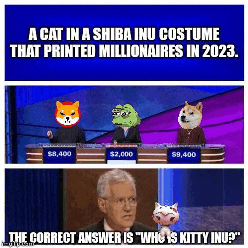 a cat in a shiba inu costume that printed millionaires in 2023