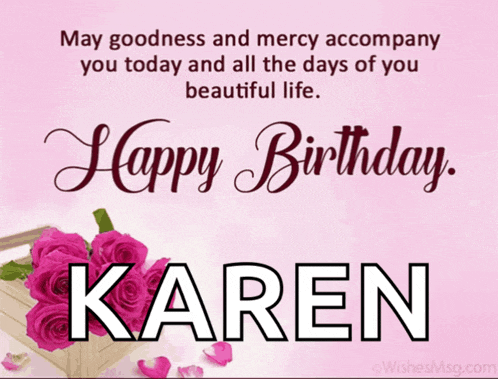 a pink birthday card for karen with pink roses