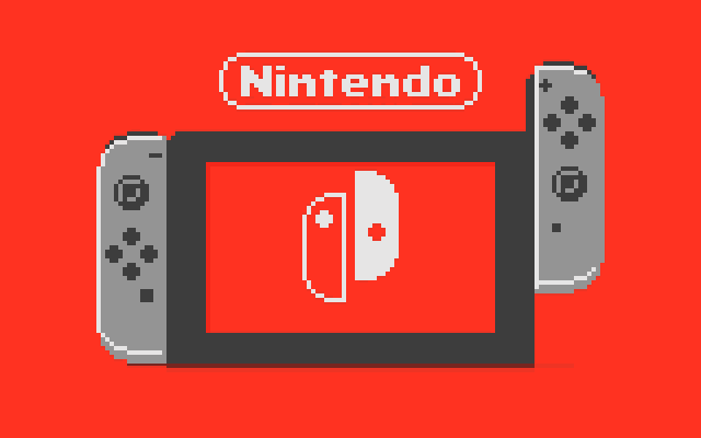 a pixel art of a nintendo switch with a red background