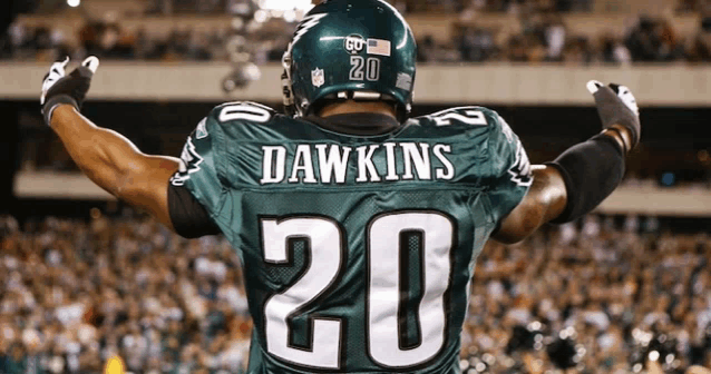 a football player named dawkins wears a number 20 jersey