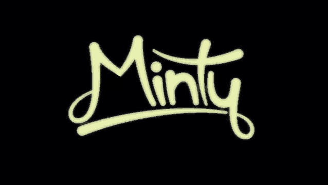 the word minty is written in white on a black background