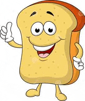 a cartoon illustration of a slice of toast with arms , legs and a face giving a thumbs up .