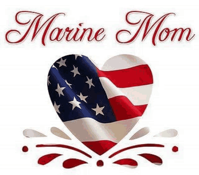 a heart with an american flag inside of it and the words `` marine mom '' written above it .