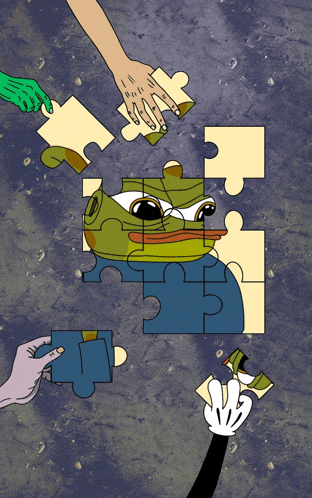 a cartoon drawing of a frog being put together