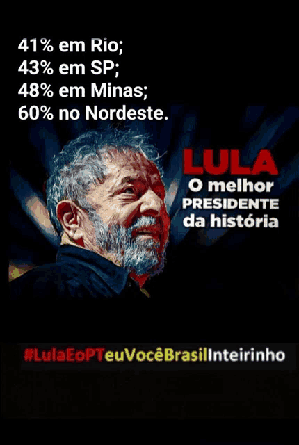 lula o melhor presidente da historia is written on a black background