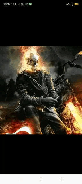 a ghost rider is sitting on a motorcycle holding a gun and a gun .