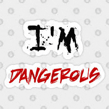 a sticker that says `` i 'm dangerous '' on a white background with polka dots .