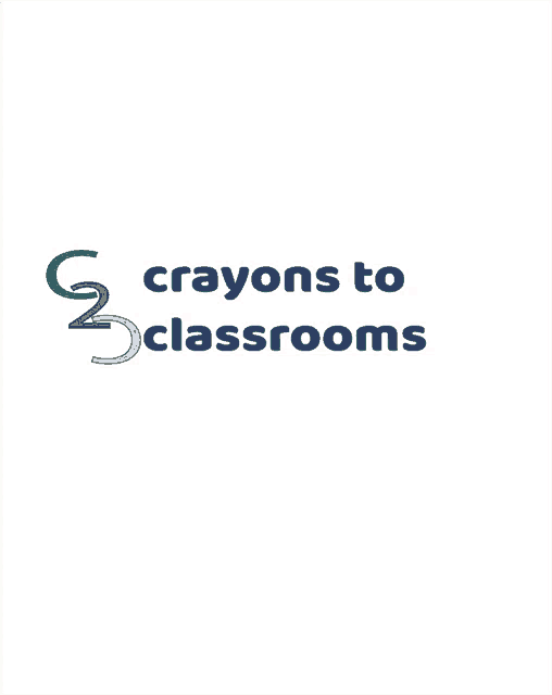 a logo that says crayons to classrooms with a crayon in the middle