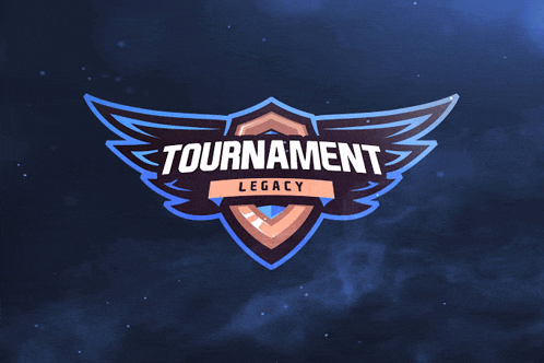 a logo for tournament legacy with wings on a blue background