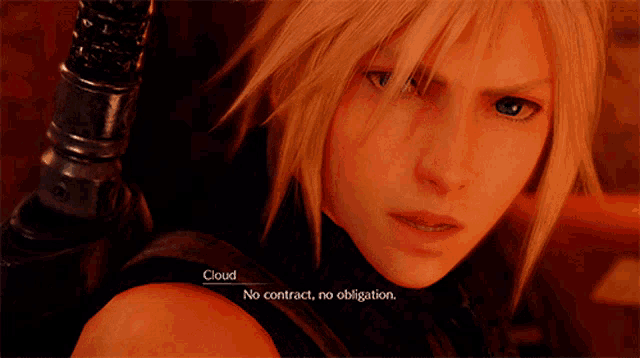 a close up of a video game character with the words cloud no contract no obligation