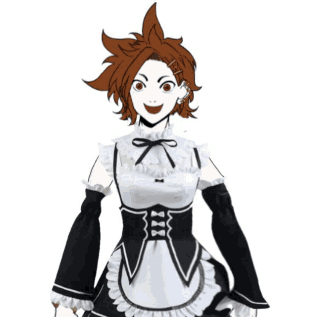 a girl with brown hair is dressed in a maid costume