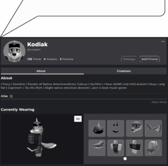 a screenshot of a person 's profile with the name kodiak on it