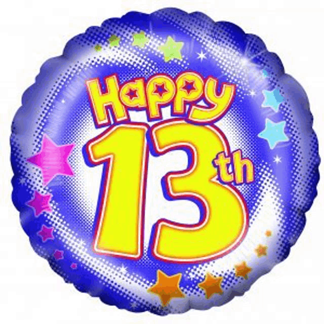 a balloon that says happy 13th with stars on it