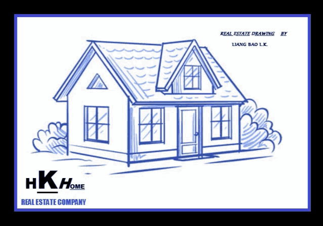 a drawing of a house with the words real estate drawing by liang bao lk