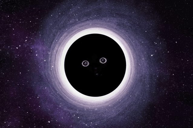 a black hole in space with a cat 's eyes looking out of it