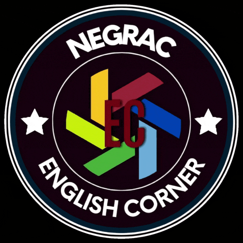 a logo for negrac english corner with a colorful graphic