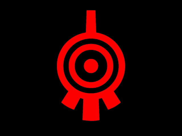 a red circle with a black circle in the middle