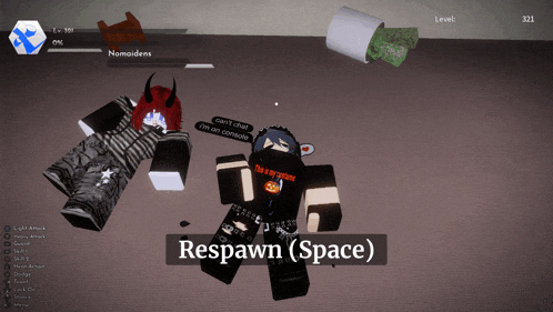 a screenshot of a video game that says respawn ( space ) on the bottom