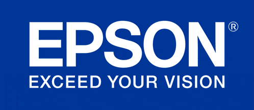 an epson logo that says exceed your vision on a blue background