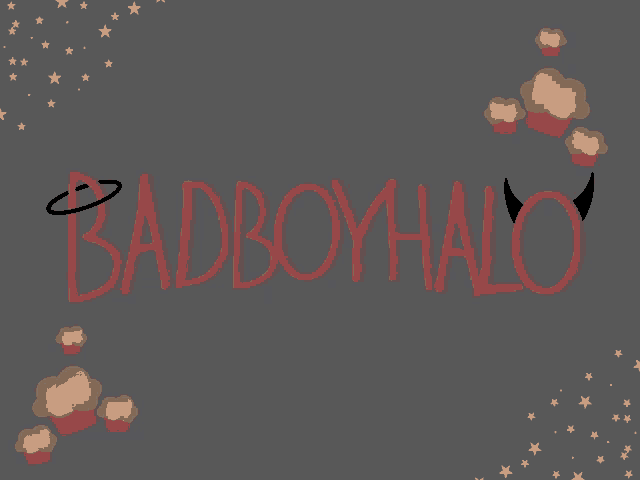 the word badboyhalo is written in red on a grey background