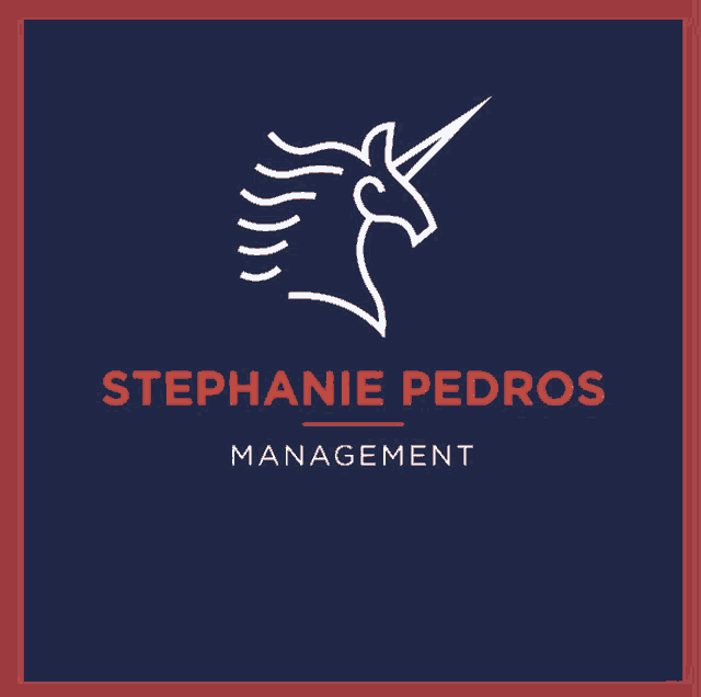 a logo for stephanie pedros management shows a unicorn