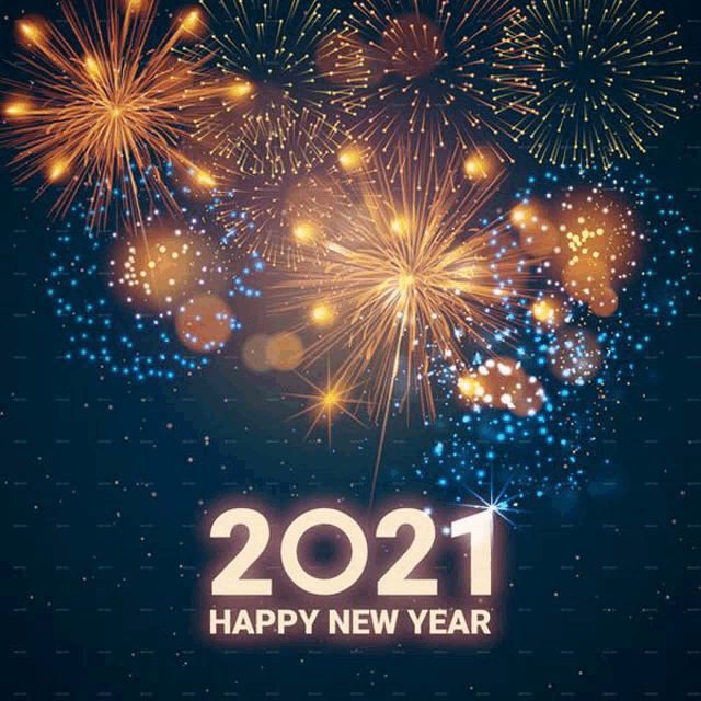 a happy new year card with fireworks and the year 2021