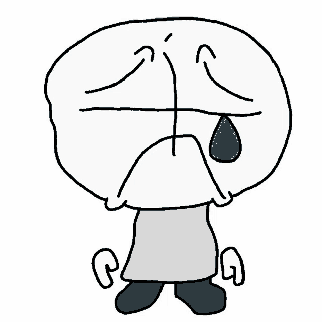 a cartoon character with a tear coming out of his nose .