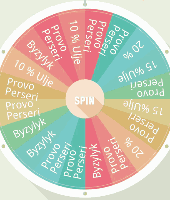 a colorful wheel with the word spin in the middle