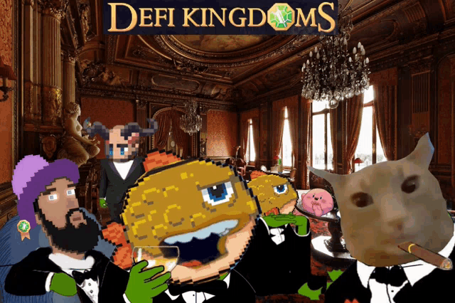 a poster for defi kingdoms shows a group of people