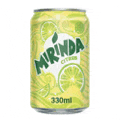 a can of mirinda citrus soda with lemons and limes on it on a white background .