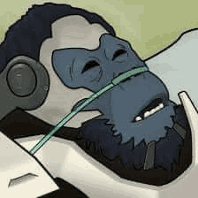 a cartoon of a man with a beard wearing a helmet and an oxygen mask .