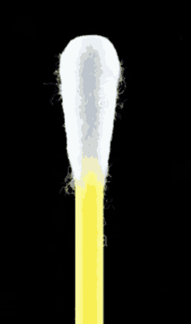 a close up of a cotton swab with a yellow stick on a black background