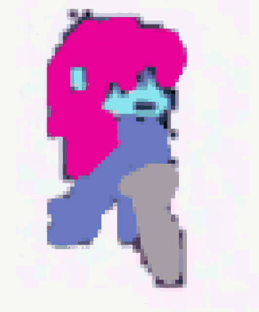 a pixel art drawing of a person with a pink hat