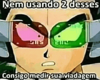 a cartoon character wearing sunglasses with a caption that says `` nem usando 2 deses consigo medir sua viadagem ''