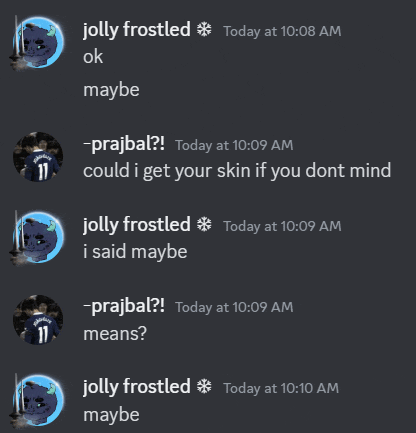 a screenshot of a conversation with jolly frostled