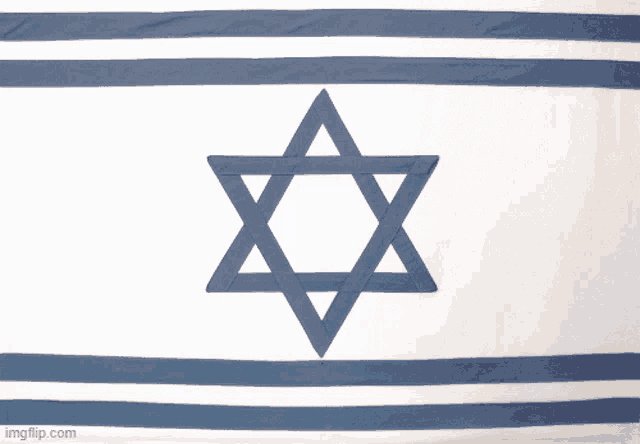 a blue and white flag with a star of david