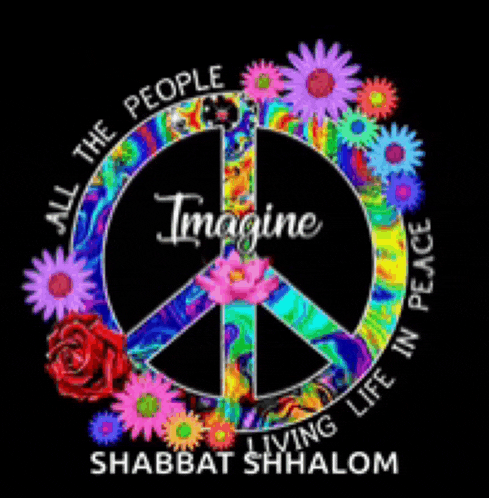 a colorful peace sign with flowers around it and the words imagine living life in peace