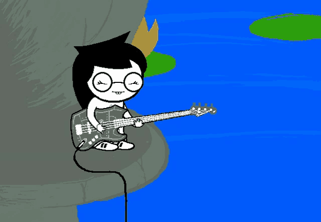 a cartoon of a girl playing a guitar with her eyes closed