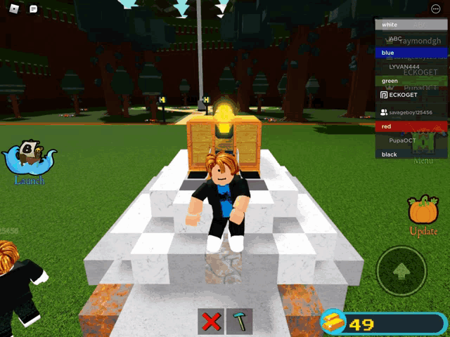 a screenshot of a roblox game shows a person standing on a white block