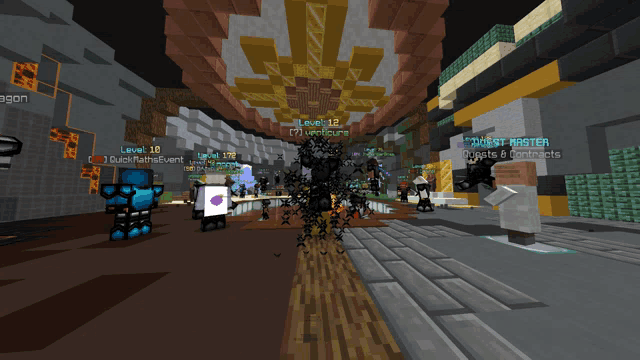 a screenshot of a minecraft game shows a group of players including quest master