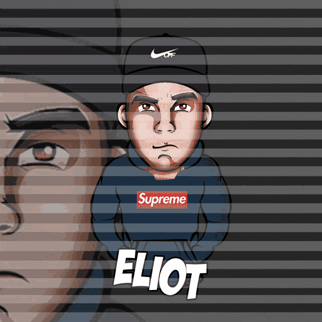 a cartoon of a man wearing a supreme shirt